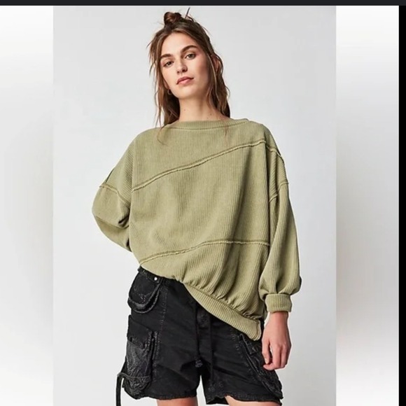 NWT We The Free People Back At Ya Tee Sea Horse Green Oversized Pullover Comfy